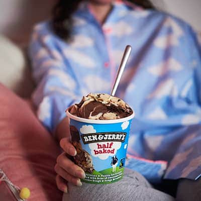 Eating Ice cream in pajama's on couch